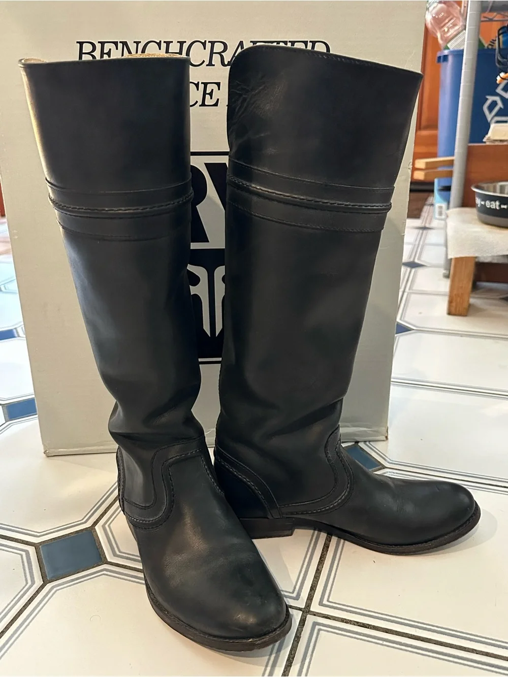 Frye Black Leather Knee-High Riding Boots